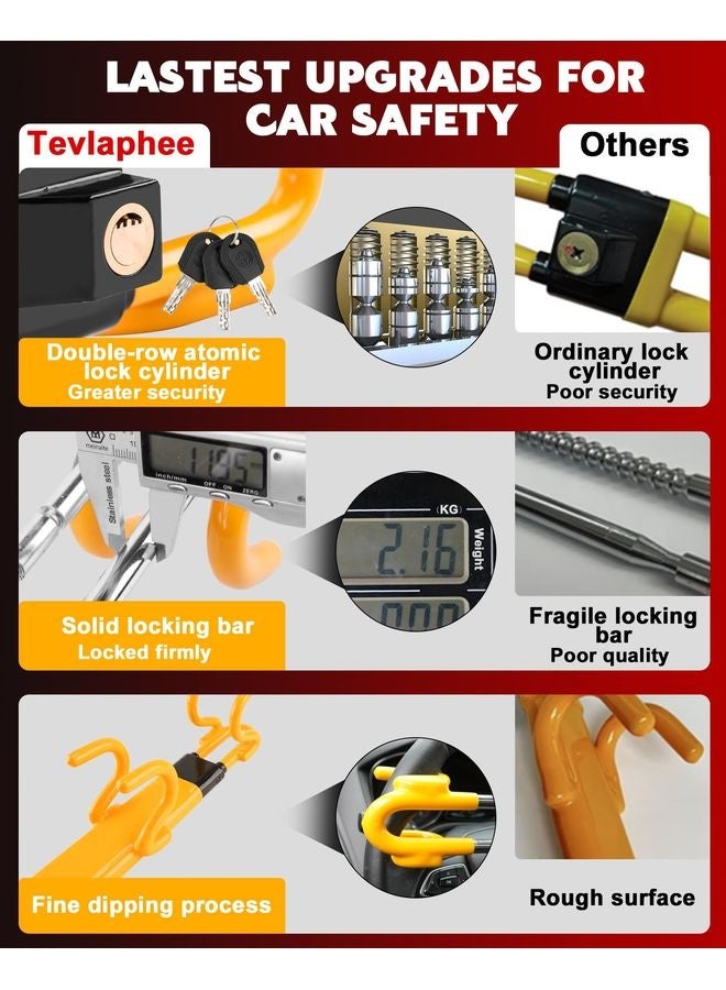 HOMESTAR Steering Wheel Lock - Heavy Duty Antitheft Device and Car Security Lock with Adjustable Locking and 3 Keys - Great Vehicle and Truck Deterrent (Yellow) - Image 3