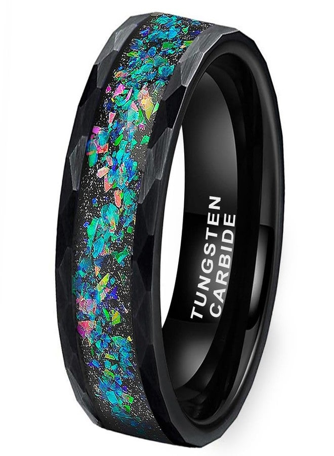 TUTISS 8mm Black Tungsten Wedding Bands for Men Women Genuine Blue Galaxy Opal Inlay Engagement Fashion Rings Pipe Cut Matte Finish Comfort Fit Size 13 - Image 1