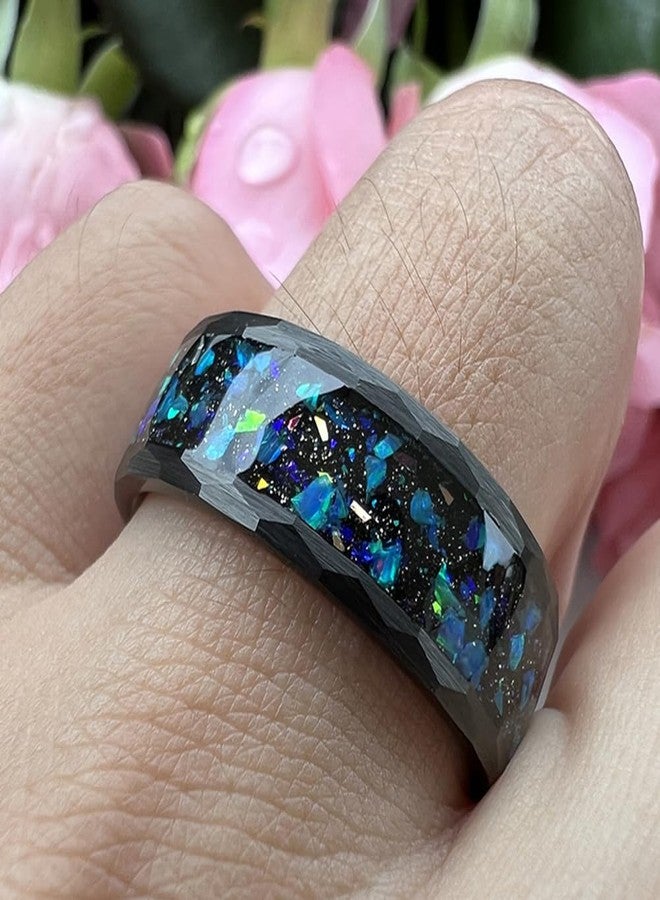 TUTISS 8mm Black Tungsten Wedding Bands for Men Women Genuine Blue Galaxy Opal Inlay Engagement Fashion Rings Pipe Cut Matte Finish Comfort Fit Size 13 - Image 5