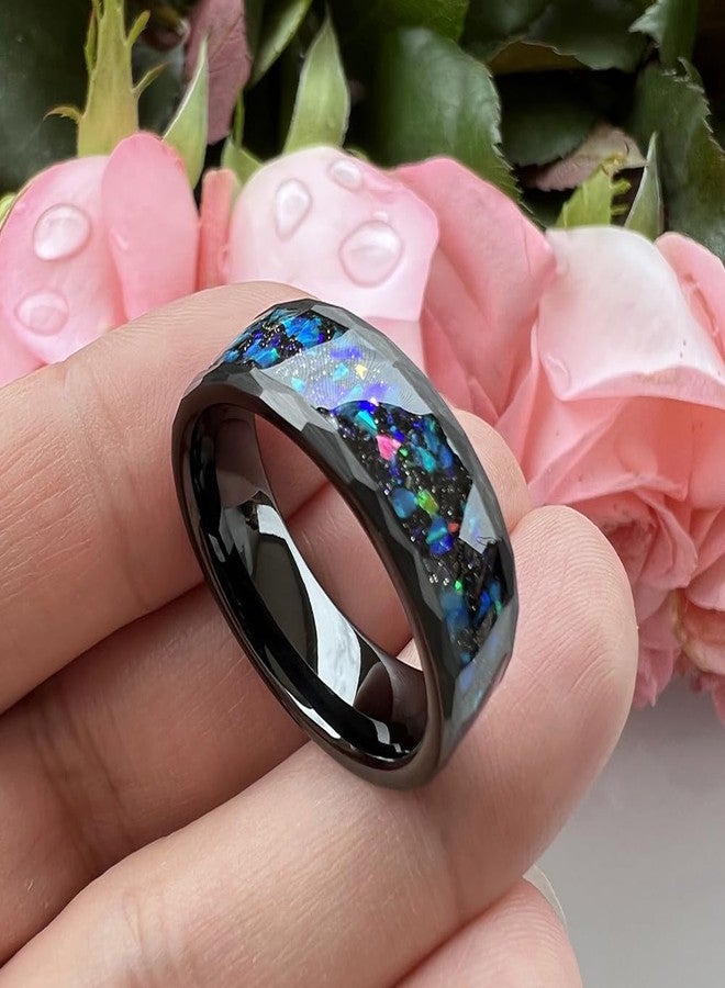 TUTISS 8mm Black Tungsten Wedding Bands for Men Women Genuine Blue Galaxy Opal Inlay Engagement Fashion Rings Pipe Cut Matte Finish Comfort Fit Size 13 - Image 2