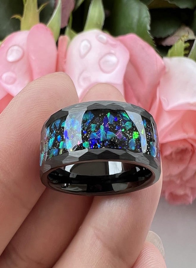 TUTISS 8mm Black Tungsten Wedding Bands for Men Women Genuine Blue Galaxy Opal Inlay Engagement Fashion Rings Pipe Cut Matte Finish Comfort Fit Size 13 - Image 3