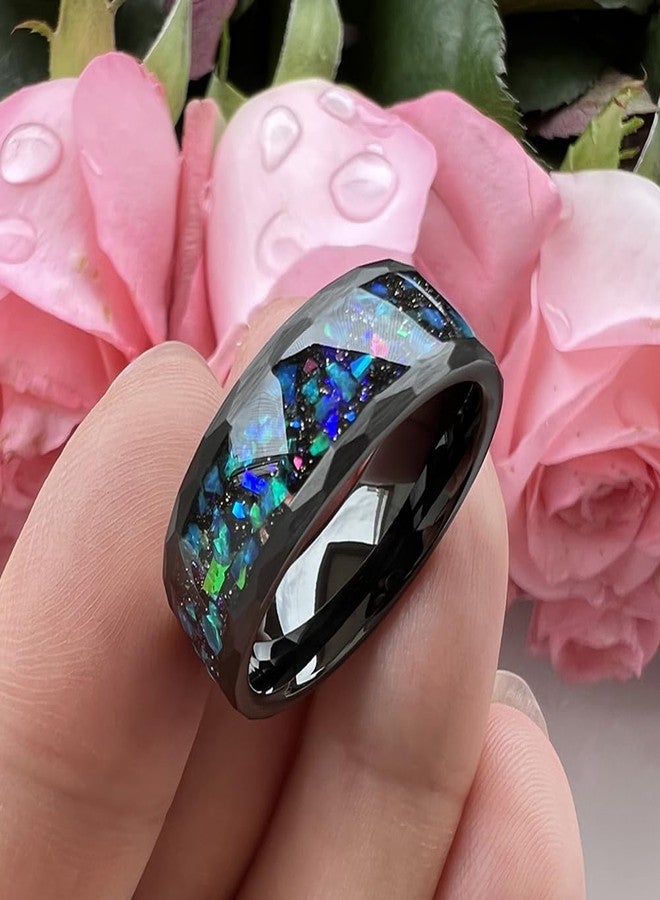 TUTISS 8mm Black Tungsten Wedding Bands for Men Women Genuine Blue Galaxy Opal Inlay Engagement Fashion Rings Pipe Cut Matte Finish Comfort Fit Size 13 - Image 4