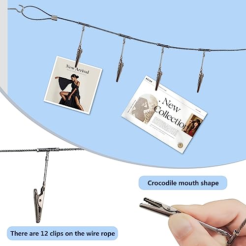 DEEKOUDT Multi-Purpose Steel Wall Hanging Display Wire Rod with 12 Clips Wall Mounted Photo Display for Hanging Photos, Postcards, Notes and Artwork in Your Home, Bedroom and Office (Alligator Clip) - Image 3
