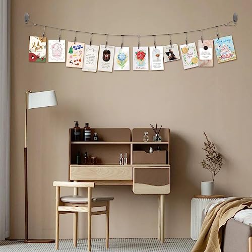 DEEKOUDT Multi-Purpose Steel Wall Hanging Display Wire Rod with 12 Clips Wall Mounted Photo Display for Hanging Photos, Postcards, Notes and Artwork in Your Home, Bedroom and Office (Alligator Clip) - Image 4