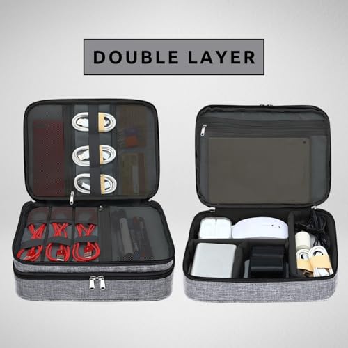 Aliens Double Layer Gadget Travel Tech Organizer Case Bag Pouch/Electronic/Toiletry Organiser/Cosmetic Kit Polyester Water-Proof for Ipad,Charger,Hard Disk,Cables,Laptop & PC Accessories-Grey - Image 2
