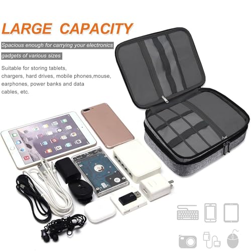 Aliens Double Layer Gadget Travel Tech Organizer Case Bag Pouch/Electronic/Toiletry Organiser/Cosmetic Kit Polyester Water-Proof for Ipad,Charger,Hard Disk,Cables,Laptop & PC Accessories-Grey - Image 4