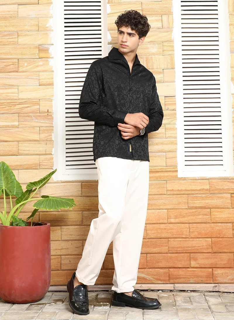 CAHOOT  Men's Onyx Black Self-Flora Jacquard Shirt for Men | Best Price UAE