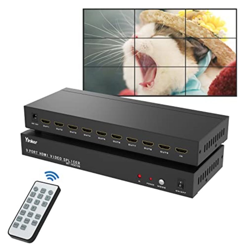 وحدة تحكم حائط فيديو HDMI بدقة 4K لشاشات عرض 9 تلفزيونات، هيكل من سبائك الألومنيوم، أسود، معالجة سلسة للشاشات المتعددة - Image 1