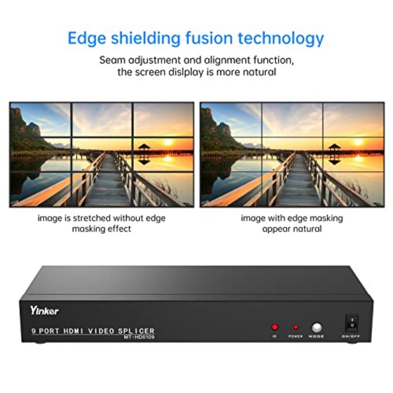 وحدة تحكم حائط فيديو HDMI بدقة 4K لشاشات عرض 9 تلفزيونات، هيكل من سبائك الألومنيوم، أسود، معالجة سلسة للشاشات المتعددة - Image 4