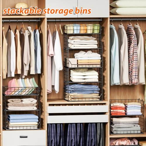 Jakyitvi 5-Tier Stackable Closet Organizers and Storage with Small Basket for Hats,Closet Storage Basket with Adjustable Dividers and 4 hooks,Clothes Shelf Bins for Closet Organizer System,Black - Image 5
