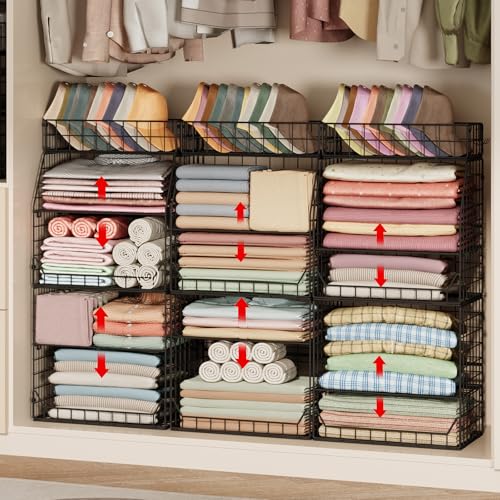 Jakyitvi 5-Tier Stackable Closet Organizers and Storage with Small Basket for Hats,Closet Storage Basket with Adjustable Dividers and 4 hooks,Clothes Shelf Bins for Closet Organizer System,Black - Image 3