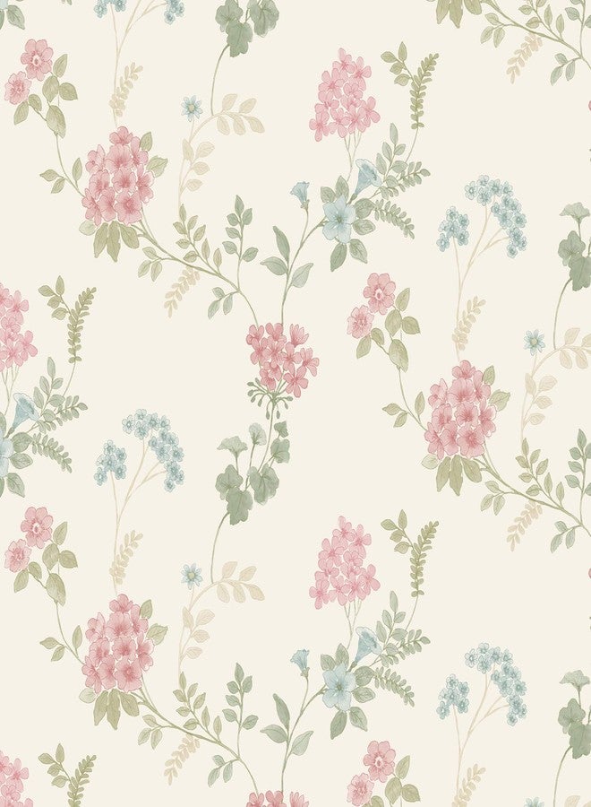 Fern Floral Wallpaper in Pinks, Greens & Blues