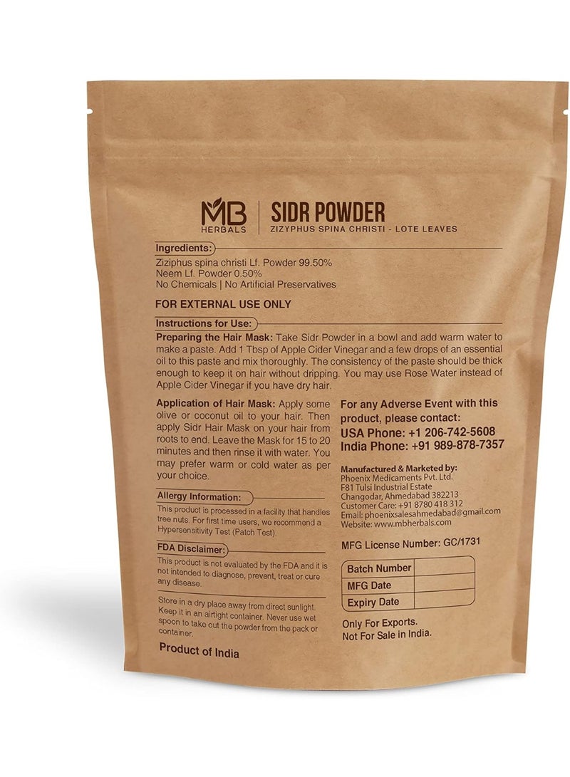 MB Herbals MB Herbals Sidr Powder 16 oz / 1 lb (454 Gram) | WildCrafted | Seder Lote Leaves | Ziziphus spina christi | Natural Hair Conditioner & Cleanser | Sidr 99.5%, Neem 0.5% - Image 2