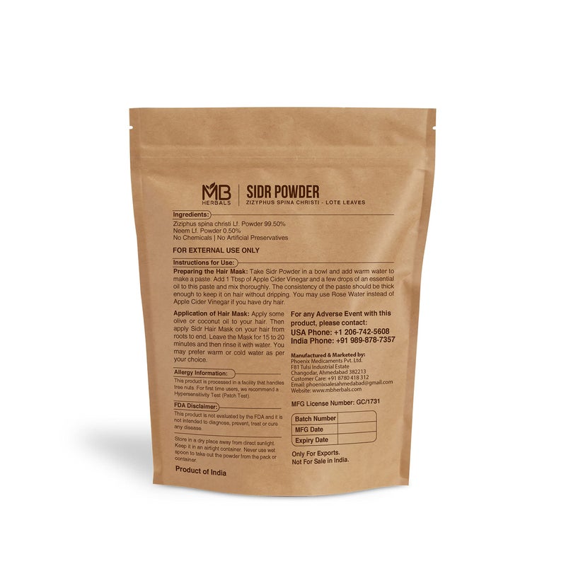 MB Herbals مسحوق السدر من MB Herbals 16 أونصة / 1 رطل (454 جرام) | مُجمع من البرية | أوراق سدر لوت | زيزيفوس سبينا كريستي | مُكيف ومنظف شعر طبيعي | سدر 99.5%، نيم 0.5% - Image 2