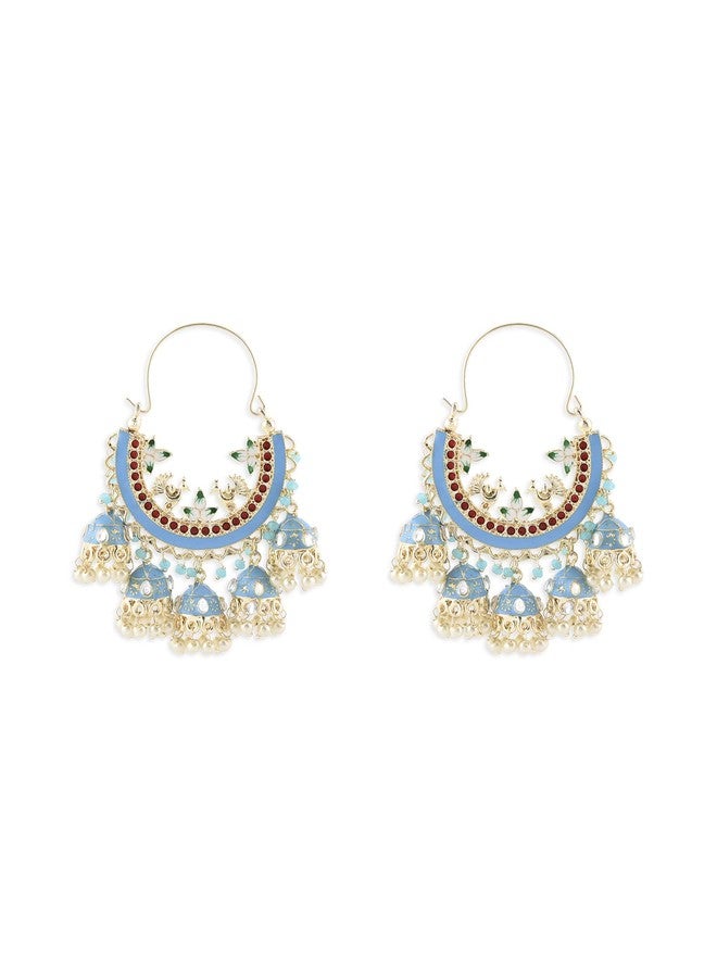 Zaveri Pearls Multicolor Meenakari Jhumki Drops Crescent Hoop Earring For Women-ZPFK14622 - Image 1