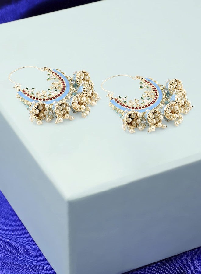 Zaveri Pearls Multicolor Meenakari Jhumki Drops Crescent Hoop Earring For Women-ZPFK14622 - Image 3