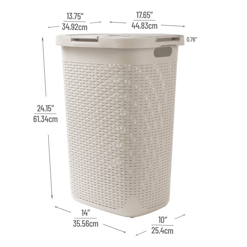 Mind Reader Slim Laundry Hamper with Lid, 60L Tall Clothes Basket, Narrow Tapered Design for Bathrooms, Closets and Laundry Rooms, Plastic, 2 Pack, Ivory - Image 3