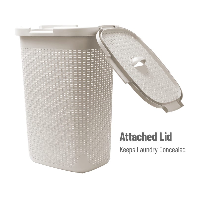 Mind Reader Slim Laundry Hamper with Lid, 60L Tall Clothes Basket, Narrow Tapered Design for Bathrooms, Closets and Laundry Rooms, Plastic, 2 Pack, Ivory - Image 5