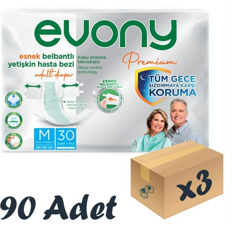 evony Premium Flexible Waistband Adult Diaper Medium 30 3 Pack 90 Pieces