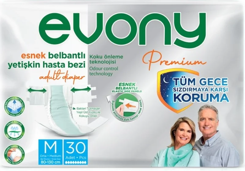 evony Premium Flexible Waistband Adult Diaper Medium 30 3 Pack 90 Pieces