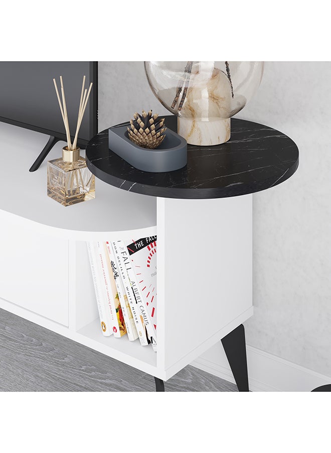Mourah Home Ada Tv Stand Up To 60 Inches With Storage - White/Black Marble - 2 Years Warranty  - Image 4