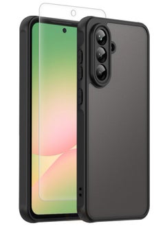 جراب Samsung Galaxy A56 مع واقي شاشة زجاجي مقوى عالي الدقة، جراب مقاوم للصدمات والسقوط بأربع زوايا، جراب هاتف نحيف صديق للبشرة لهاتف Samsung A56 5G مقاس 6.7 بوصة (أسود، عبوة من 1+1)