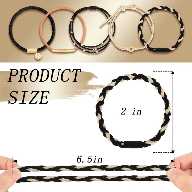KANPRINCESS Hair Tie Bracelet, 5 Pcs Boho Hair Ties For Girls and Women, Elastic Hair Ties, Hair Bands For Ponytails, Ponytail Holder For Daily Life, Sport, Cooking, Working (Set 17) - Image 2