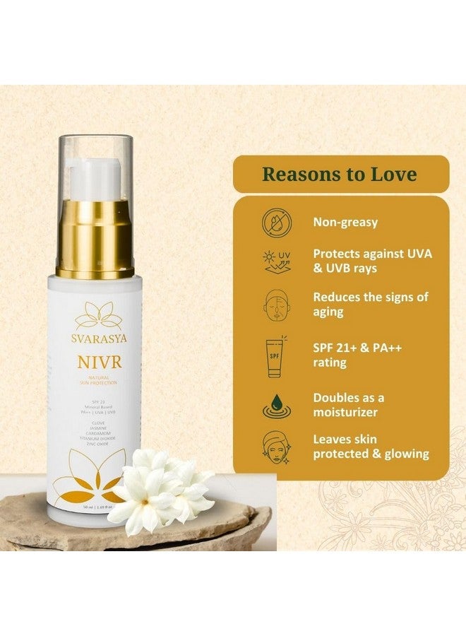 سفاراسيا كريم واقي من الشمس الطبيعي من Svarasya Nivr مع عامل حماية من الشمس SPF 21 PA ++ | خالٍ من البارابين/خالٍ من الكبريتات/خالٍ من SLS مع مكونات طبيعية للبشرة الدهنية أو الحساسة أو الجافة | حماية من أشعة الشمس فوق البنفسجية UVA وUVB، (50 مل) | - Image 3