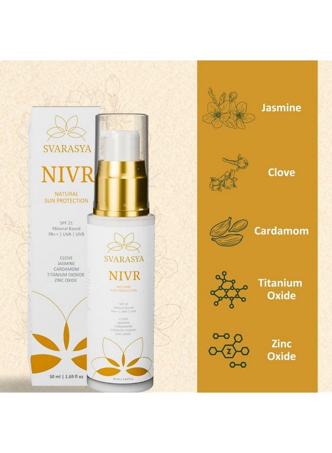 سفاراسيا كريم واقي من الشمس الطبيعي من Svarasya Nivr مع عامل حماية من الشمس SPF 21 PA ++ | خالٍ من البارابين/خالٍ من الكبريتات/خالٍ من SLS مع مكونات طبيعية للبشرة الدهنية أو الحساسة أو الجافة | حماية من أشعة الشمس فوق البنفسجية UVA وUVB، (50 مل) | - Image 2