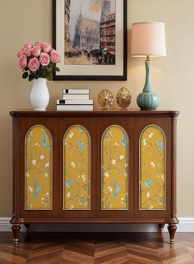 ReWallpaper ورق حائط ReWallpaper أصفر بنقشة طائر الطنان، ورق حائط عتيق قابل للإزالة بنقشة زهور وطيور، ورق حائط ذاتي اللصق، ديكور حائط لغرفة المعيشة وغرفة النوم، جدران مميزة بمقاس 17.5 بوصة × 10 أقدام - Image 3