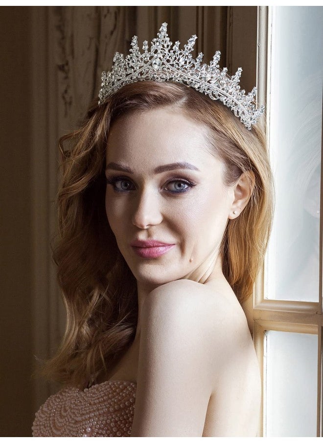 SWEETV Crystal Wedding Tiara For Womenroyal Queen Crownrhinestone Princess Tiara Hair Accessories For Quinceanera Pageant Prom Birthday Silver Audrey  - Image 2