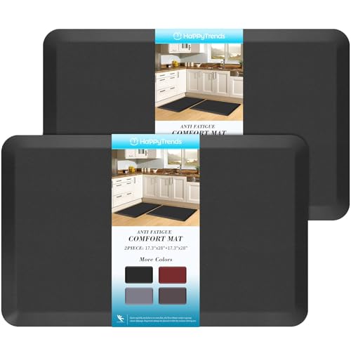 HappyTrends 2 PCS Kitchen Mat Cushioned Anti-Fatigue Floor Mat, Heavy Duty Ergonomic Comfort Foam Standing Mat, Waterproof Non-Slip Kitchen Rugs for Home, Office, Laundry,Black - Image 1