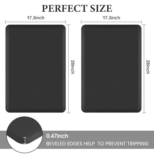HappyTrends 2 PCS Kitchen Mat Cushioned Anti-Fatigue Floor Mat, Heavy Duty Ergonomic Comfort Foam Standing Mat, Waterproof Non-Slip Kitchen Rugs for Home, Office, Laundry,Black - Image 2