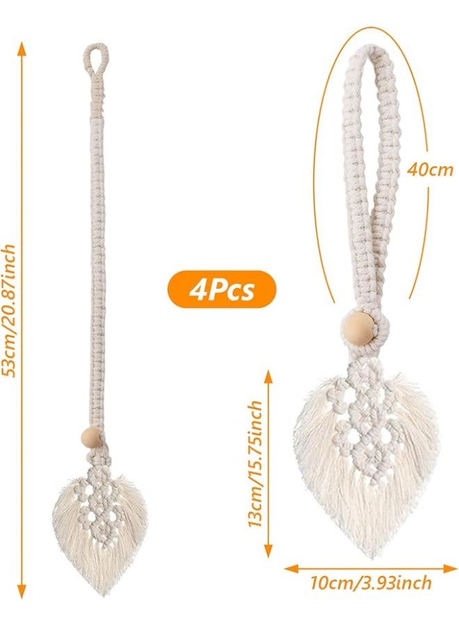 انتيكيانو أربطة ستائر بنمط بوهو، حوامل ستائر مكرمية على شكل أوراق شجر، أربطة ستائر قطنية، حبل لتزيين الستائر في غرفة المعيشة والمكتب وغرفة النوم، عبوة مكونة من 4 حوامل ستائر - Image 1
