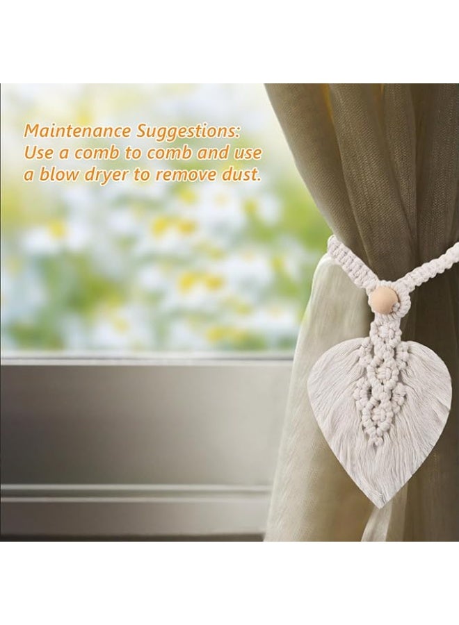 انتيكيانو أربطة ستائر بنمط بوهو، حوامل ستائر مكرمية على شكل أوراق شجر، أربطة ستائر قطنية، حبل لتزيين الستائر في غرفة المعيشة والمكتب وغرفة النوم، عبوة مكونة من 4 حوامل ستائر - Image 2