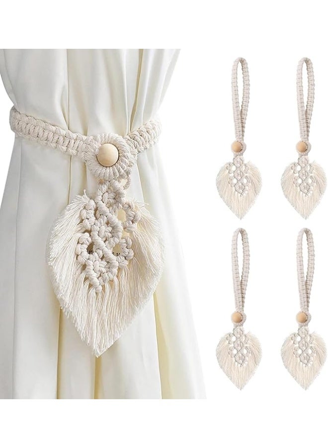 انتيكيانو أربطة ستائر بنمط بوهو، حوامل ستائر مكرمية على شكل أوراق شجر، أربطة ستائر قطنية، حبل لتزيين الستائر في غرفة المعيشة والمكتب وغرفة النوم، عبوة مكونة من 4 حوامل ستائر - Image 3