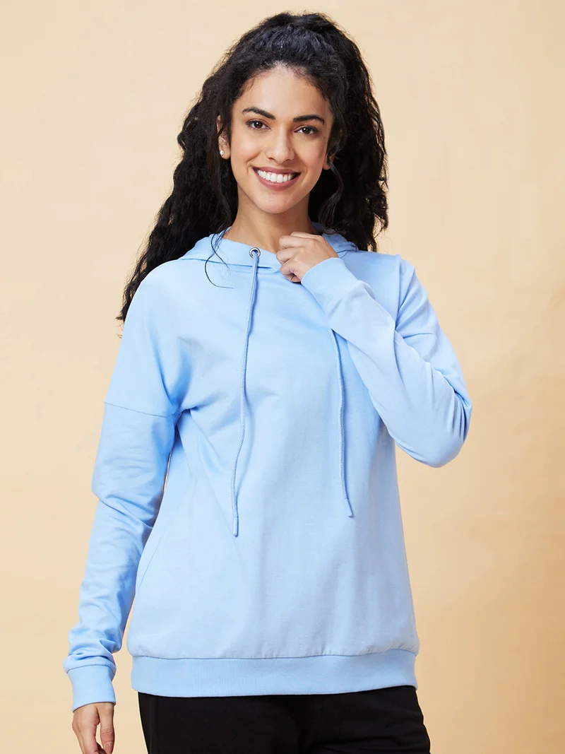 globus Globus Women Blue Hooded Pure Cotton Pullover