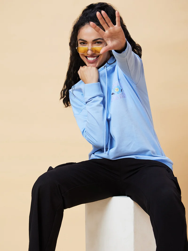 globus Globus Women Blue Hooded Pure Cotton Pullover