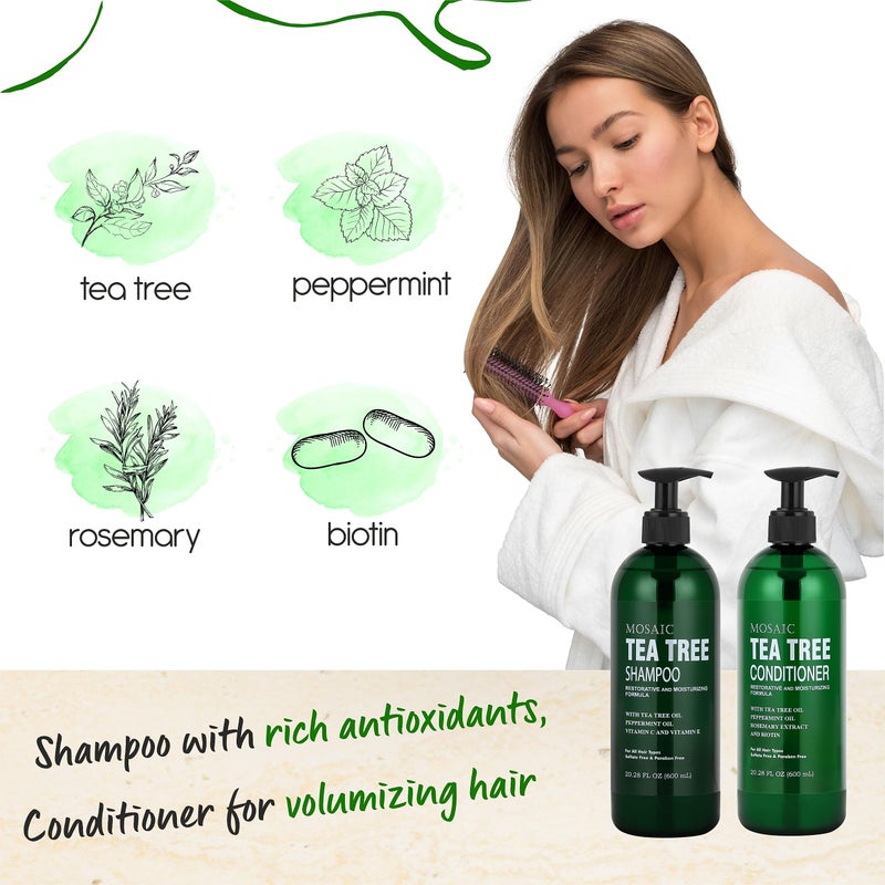 MOSAIC Tea Tree Shampoo and Conditioner Set for Hair Growth, Thinning Hair Loss Treatments Women & Men, Thickening Products, Paraben & Sulfate Free 20.2 FL Oz Each. - Image 2