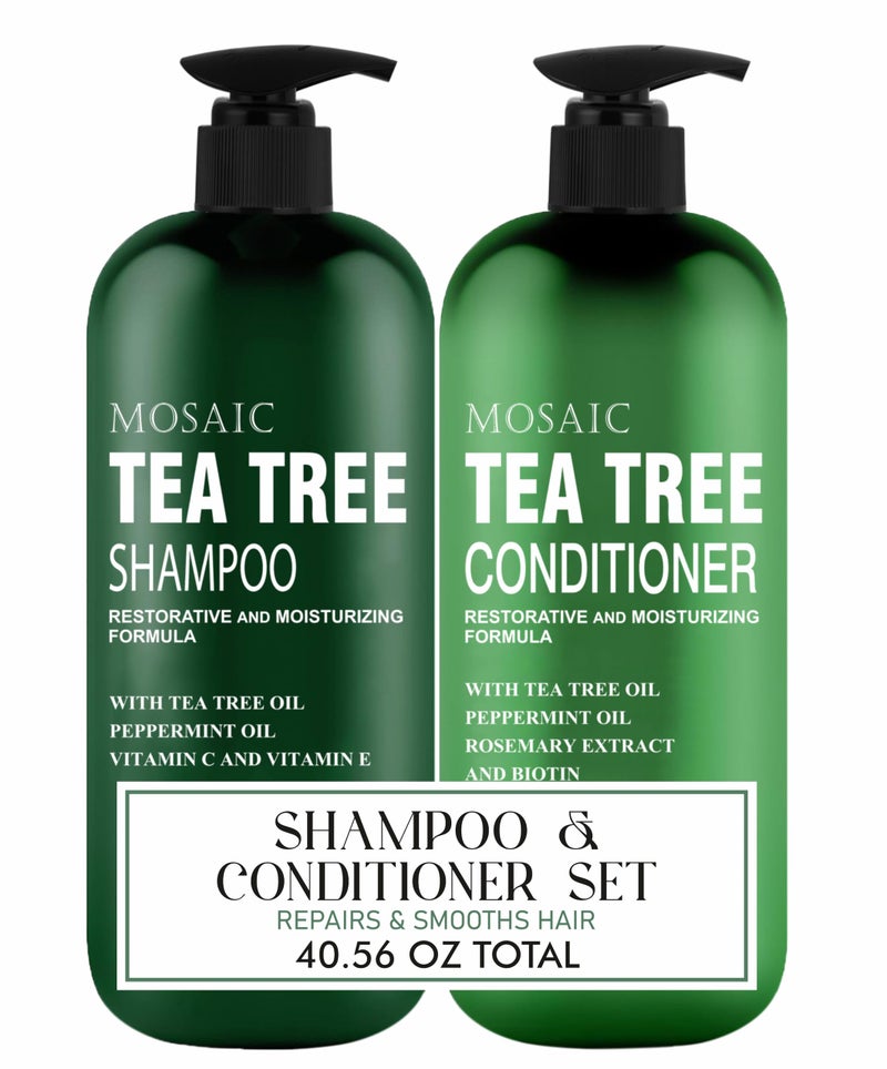 MOSAIC Tea Tree Shampoo and Conditioner Set for Hair Growth, Thinning Hair Loss Treatments Women & Men, Thickening Products, Paraben & Sulfate Free 20.2 FL Oz Each. - Image 1