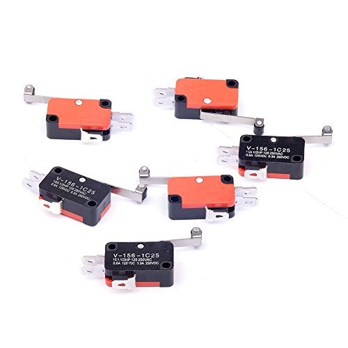 Cylewet 6Pcs V-156-1C25 Micro Limit Switch Long Hinge Roller Momentary SPDT Snap Action for Arduino (Pack of 6) CYT1046 - Image 1