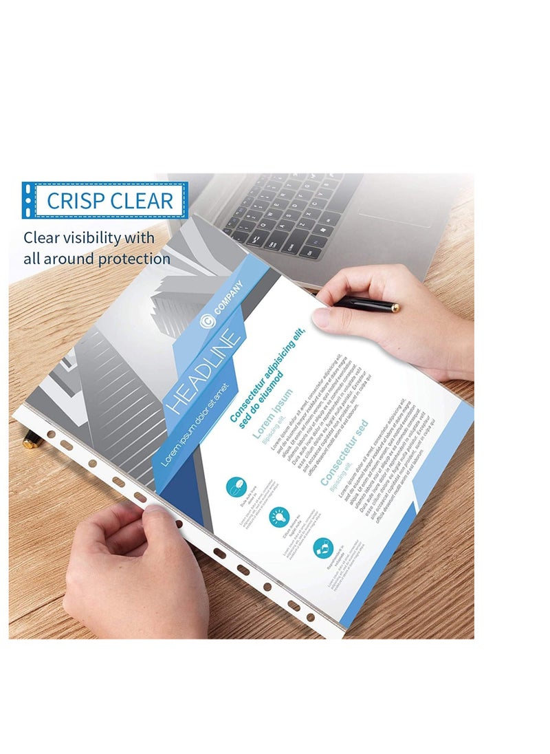 Generic A4 Transparent file 100 Pcs Clear Plastic Folder Punched Pockets for Filing Paper & Documents (60 mic)  - Image 2