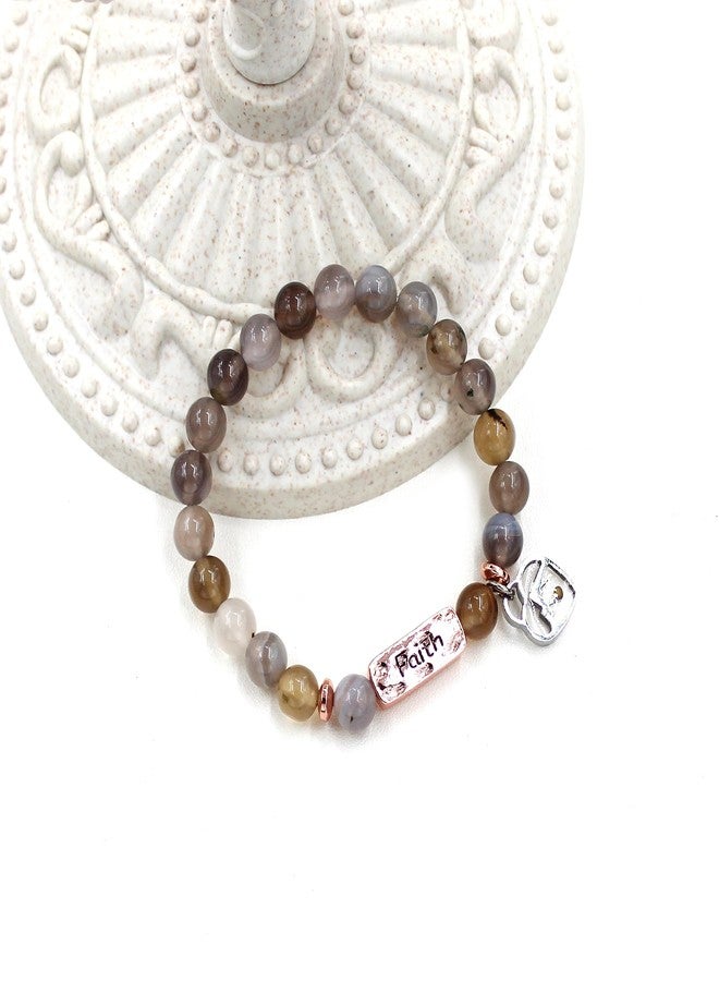 Uloveido 8mm Grey Agate Beads Bracelet, Heart Mountain Mustard Seed Charms, Inspirational Gifts Faith Bracelets for Women Y4108-4 - Image 3