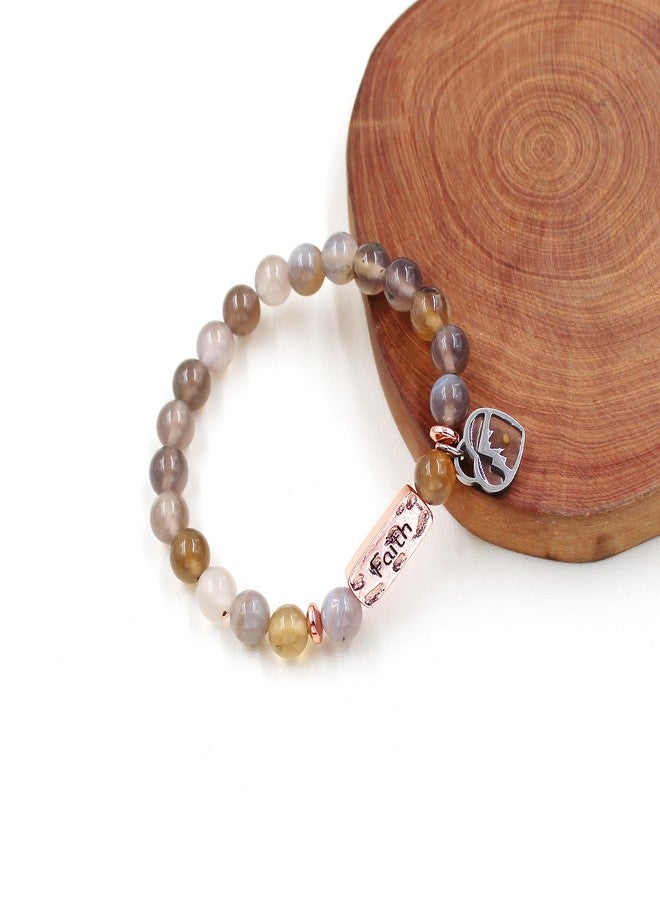 Uloveido 8mm Grey Agate Beads Bracelet, Heart Mountain Mustard Seed Charms, Inspirational Gifts Faith Bracelets for Women Y4108-4 - Image 4