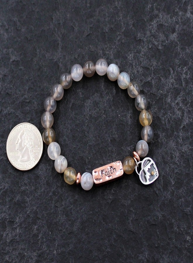 Uloveido 8mm Grey Agate Beads Bracelet, Heart Mountain Mustard Seed Charms, Inspirational Gifts Faith Bracelets for Women Y4108-4 - Image 5