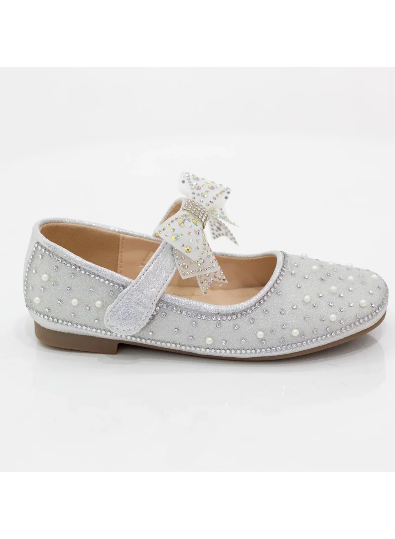 LAMARAPARIS PABLA INFANT GIRLS WHITE DIAMANTE PUMP WITH BOW BELT