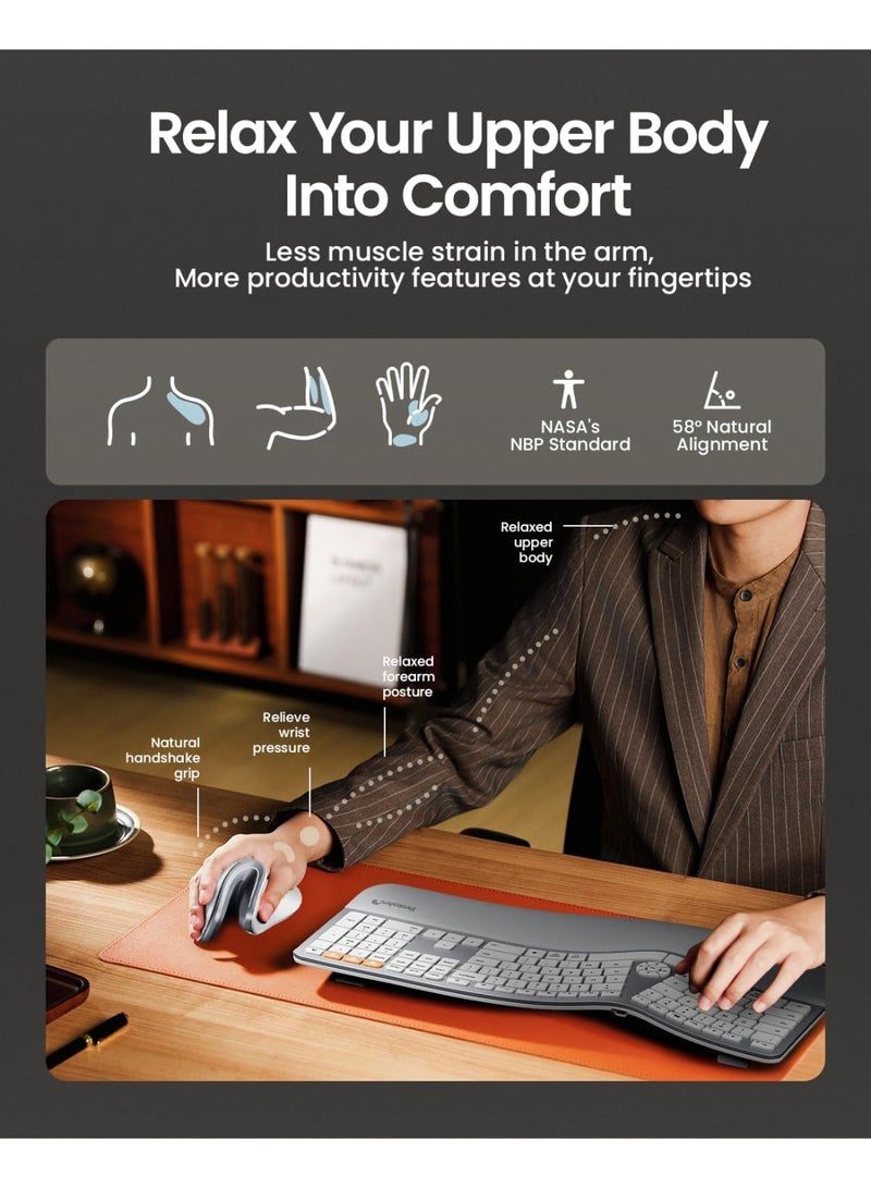 ProtoArc Ergonomic Mouse, EM11 NL Wireless Vertical Mouse, Ergo Mouse with Multi-Device, USB-C Rechargeable Mice for Windows, Mac OS, PC/Notebook/Laptop,Wine Red - Image 2