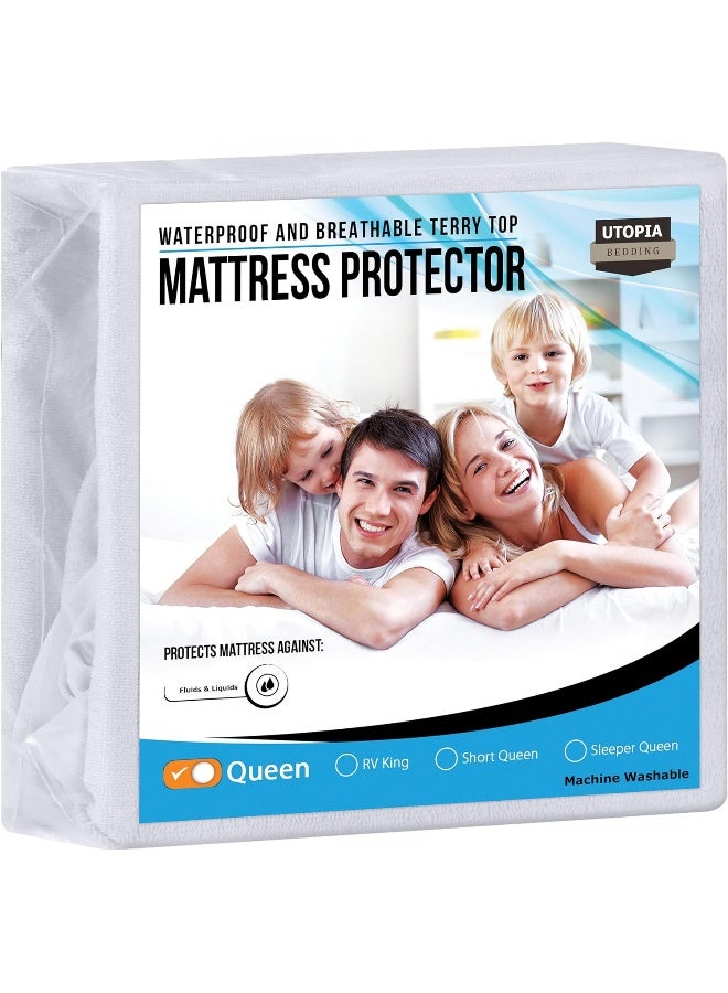 Utopia Bedding Premium Waterproof Terry Mattress Protector Queen 200 GSM, Mattress Cover, Breathable, Fitted Style with Stretchable Pockets - Image 2