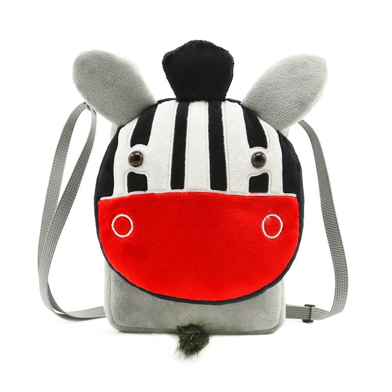 Plush Kids Crossbody Bag, Zebra Animal Design, Soft Lightweight Shoulder Bag for Daily Outings - Image 1