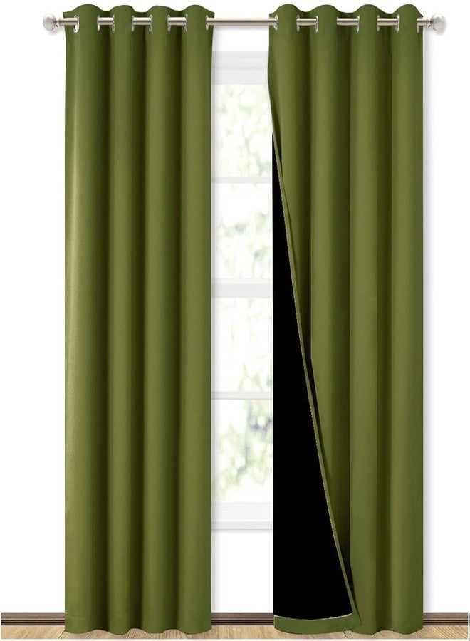 BFAM Premium Full Blackout Curtain -100% Blackout Curtain for Bedroom with Black Liner, Grommet Double Layer Full Room Darkening, SOUNDPROOF,Polyster, 1 Curtain,GREEN-7FT - Image 1